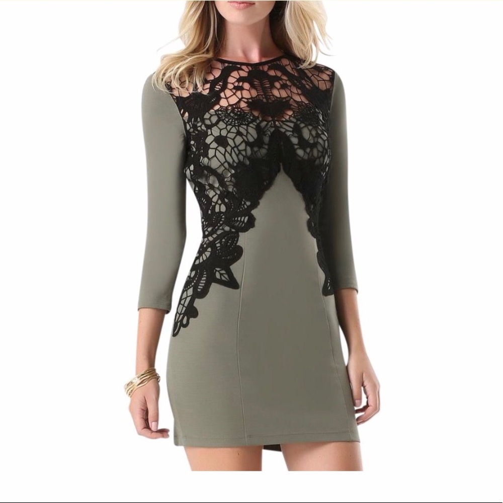 bebe Green Lace Appliqué Dress